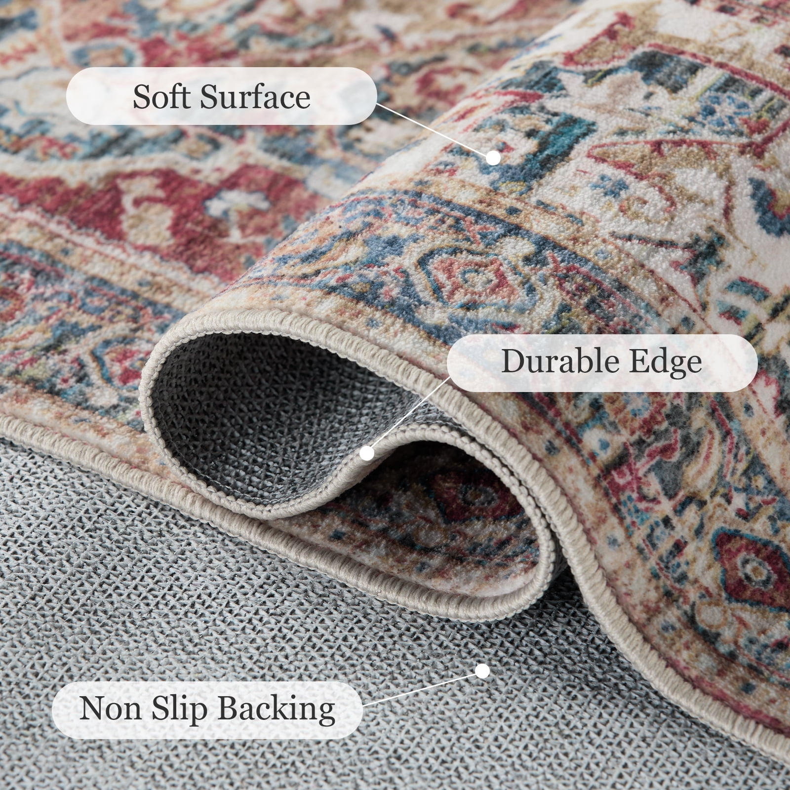 CHITOOMA 9'x12' Boho Area Rugs for Living Room, Machine Washable Area Rug with Non-Slip Backing, Stain Resistant Non-Shed Carpet for Bedroom, Dining Room, Dorm, Office