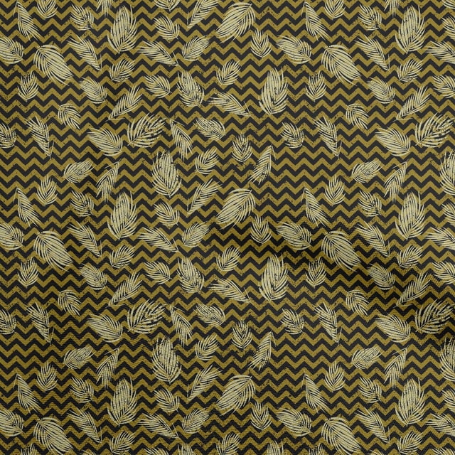 oneOone Polyester Spandex Olive Green Fabric Leaf With Chevron Sewing Material Print Fabric By The Yard 56 Inch Wide