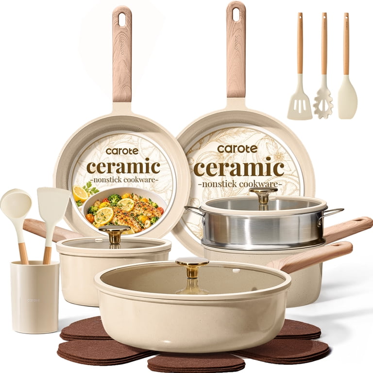 Carote 19-Piece Ceramic Nonstick Cookware Set, Oatmeal photo 1