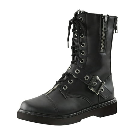 SummitFashions - Mens Combat Boots Black Vegan Leather Shoes Lace Up ...