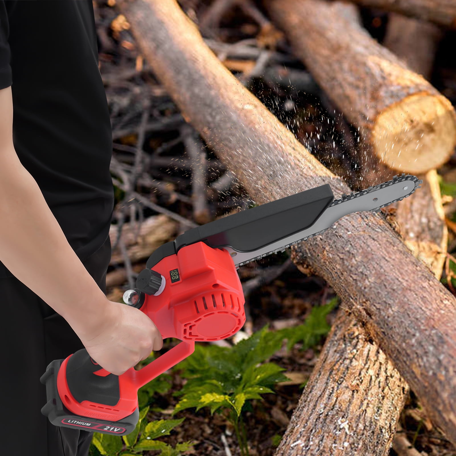 1000W Mini Chainsaw 8-inch Cordless Chainsaw 4000RPM Handheld Electric Chain Saw with 2 Batteries for Tree Trimming Wood Cutting