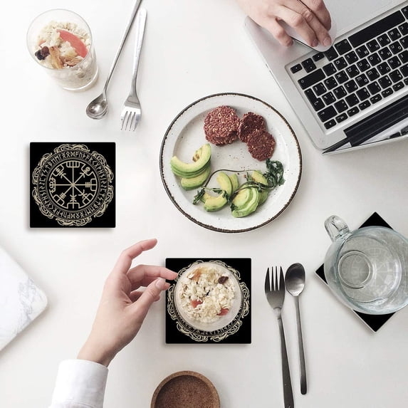 FMSHPON Mandala Set of 4 Coaster for Drinks, Absorbent Ceramic Stone Coasters Cup Mat with Cork Base for Home Kitchen Room Coffee Table Bar Decor