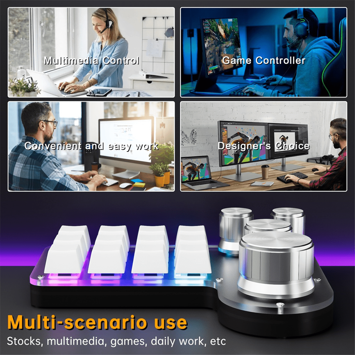 Custom Macro Keyboard 12 Keys 4 Knobs Mini USB Mechanical Keyboard Programming Macro Gaming Keypad Black