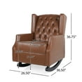 thumbnail image 4 of Christopher Knight Home Carey  Faux Leather Tufted Wingback Rocking Chair by  Cognac Brown/ Dark Brown, 4 of 5