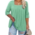 thumbnail image 2 of RYRJJ Plus Size Tops for Women 3/4 Rolled Sleeve Tunics Pleated Front Square Neck T-Shirts Dressy Casual Loose Fit Blouses, 2 of 9