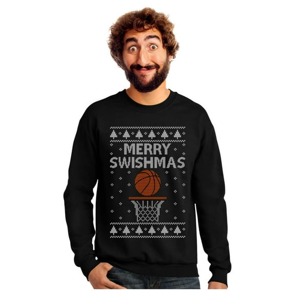 Tstars Mens Christmas Shirts Gift Merry Christmas Swishmas Ugly Sweater for Basketball Lovers Funny Humor Family Holiday Shirts Xmas Party Christmas Gifts for Him Sweatshirt