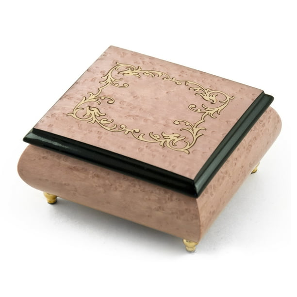 Lovely Light Lavender / Pink Music Box with Arabesque Wood Inlay