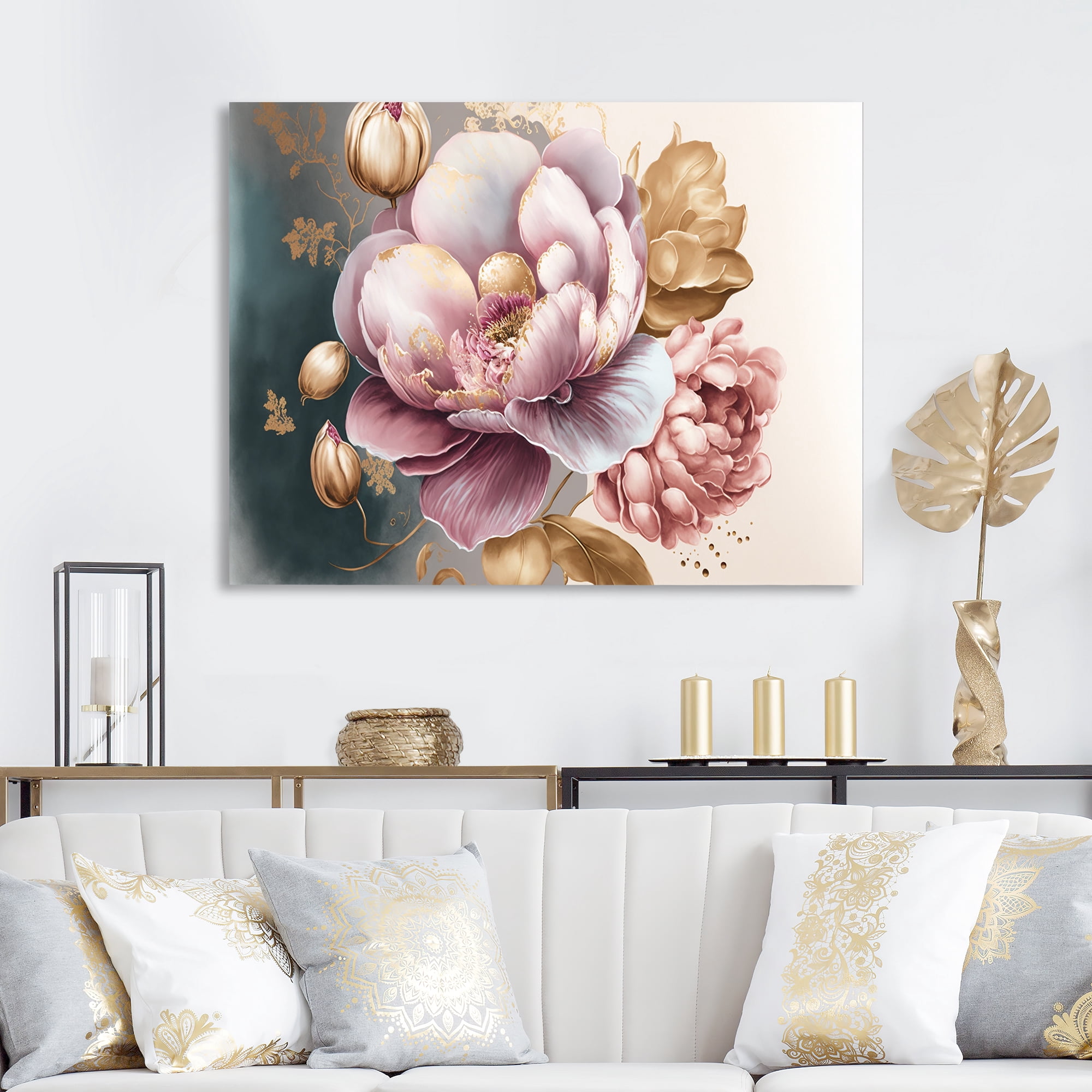 Designart Pink And Gold Orchid Flower I Canvas Wall Art