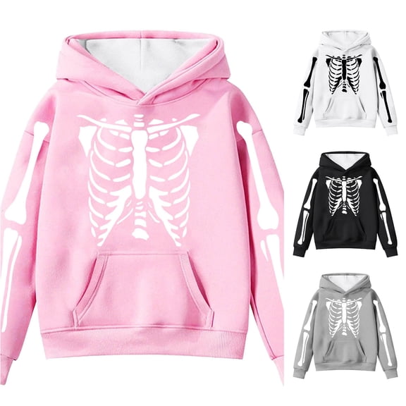 Bigetiay Halloween Girls Skeleton Hoodie with Pocket Long Sleeve Warm Sweatshirt Outdoor 10-11 Years