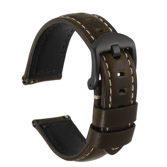 Uxcell Watch Band 20mm Width Vintage Oil Wax Leather Quick Release Watch Strap Wristband Replacement Bands with Buckle Pin for Men Women Gifts, Black-Green