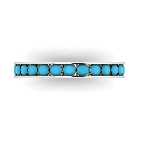 0.39 ctw Wedding Band for Women - 18K White Gold Simulated Turquoise Stackable Eternity Ring
