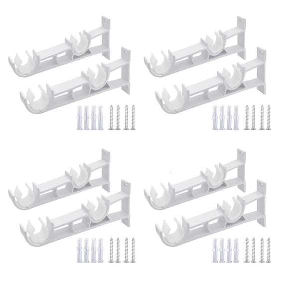 Yammee 8Pcs Multipurpose White Double Curtain Rod Brackets Metal Wall Support for Poles