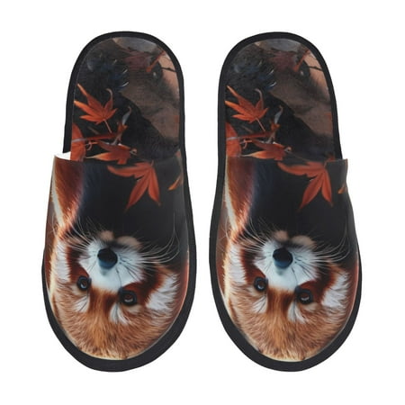 Balery Red Panda Autumn Branches Slient Indoor Furry Fleece Comfort House Shoes Soft Non-Slip Home Shoes Cotton slippers House Slippers-- Medium