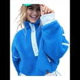 thumbnail image 1 of Suéter de Media Cremallera para Mujer, Sudadera Suave de Gran Tamaño con Bolsillos, Suéter Cálido Azul L, 1 of 10
