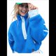 thumbnail image 1 of Suéter de Media Cremallera para Mujer, Sudadera Suave de Gran Tamaño con Bolsillos, Suéter Cálido Azul L, 1 of 10