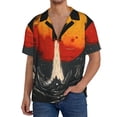 thumbnail image 1 of Fotbe Retro Space Rocket Launch Camisa Estampada de Manga Corta para Hombre, Casual de Verano, Estilo Playero, Sin Arrugas-Small, 1 of 5