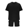 thumbnail image 6 of Ohufall Men Plus Size Outfits Sets Summer 2 Piece Sets Casual Short Sleeve Round-neck Tee Tops and Loose Wide Leg Shorts with Pockets Fashion Solid Tracksuit Sets for Men, 6 of 8