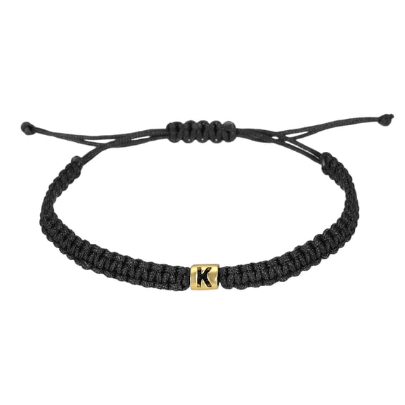 Uxcell Gold Initial Bracelets for Men, Adjustable Handmade Rope Braided Initial String Bracelets for Women Men Matching Couple Gifts Friendship(Black, K)