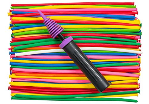 100 Twisting Balloons with Hand Pump- Double Action Pump for sculpting balloon animals. Premium balloons
