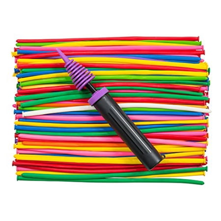 100 Twisting Balloons with Hand Pump- Double Action Pump for sculpting balloon animals. Premium balloons.