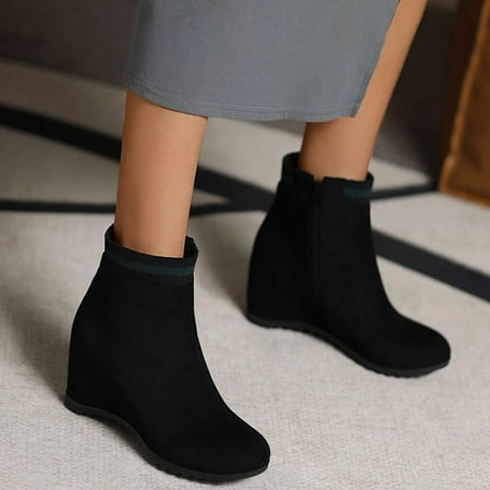 

Zedker Wide Leg Boots for Women Womens Boots Waterproof Womens Solid Wedges Boots Women Round Head Boots Shoes