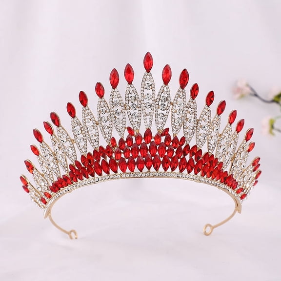 NAMZI Wedding Tiara for Bride Princess Tiara Headband Bridal Crown,Crystal Rhinestone Hair Jewelry Decor for Queen Girl Bride Birthday Prom Wedding Pageant Halloween Costume Party(Red)