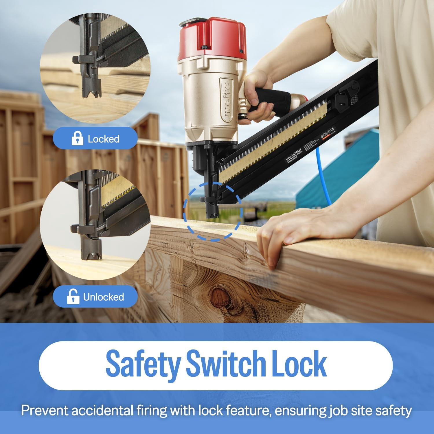 MEITE SN3483F Pneumatic Framing Nailer Accepts 2-Inch up to 3-1/4-Inch with 30 Degree Angled Paper Collated Framing Nails