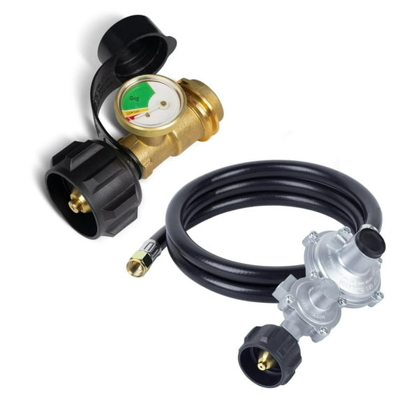 Propane Tank Gauge and 5 FT Two Stage Propane Regulator Hose with QCC and 3/8" Female for RV