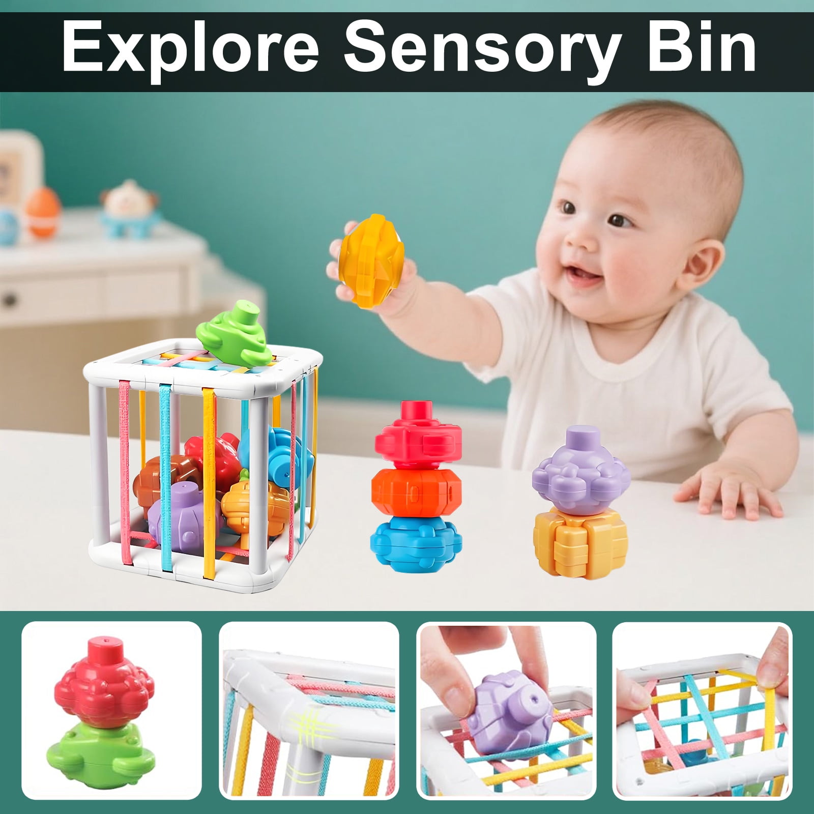 6 in 1 Montessori Baby Toys, Xylophone Musical, Infant Teethers Toys, Wooden Sorting Stacking Learning Toys Birthday Gift for Toddlers 1 2 3