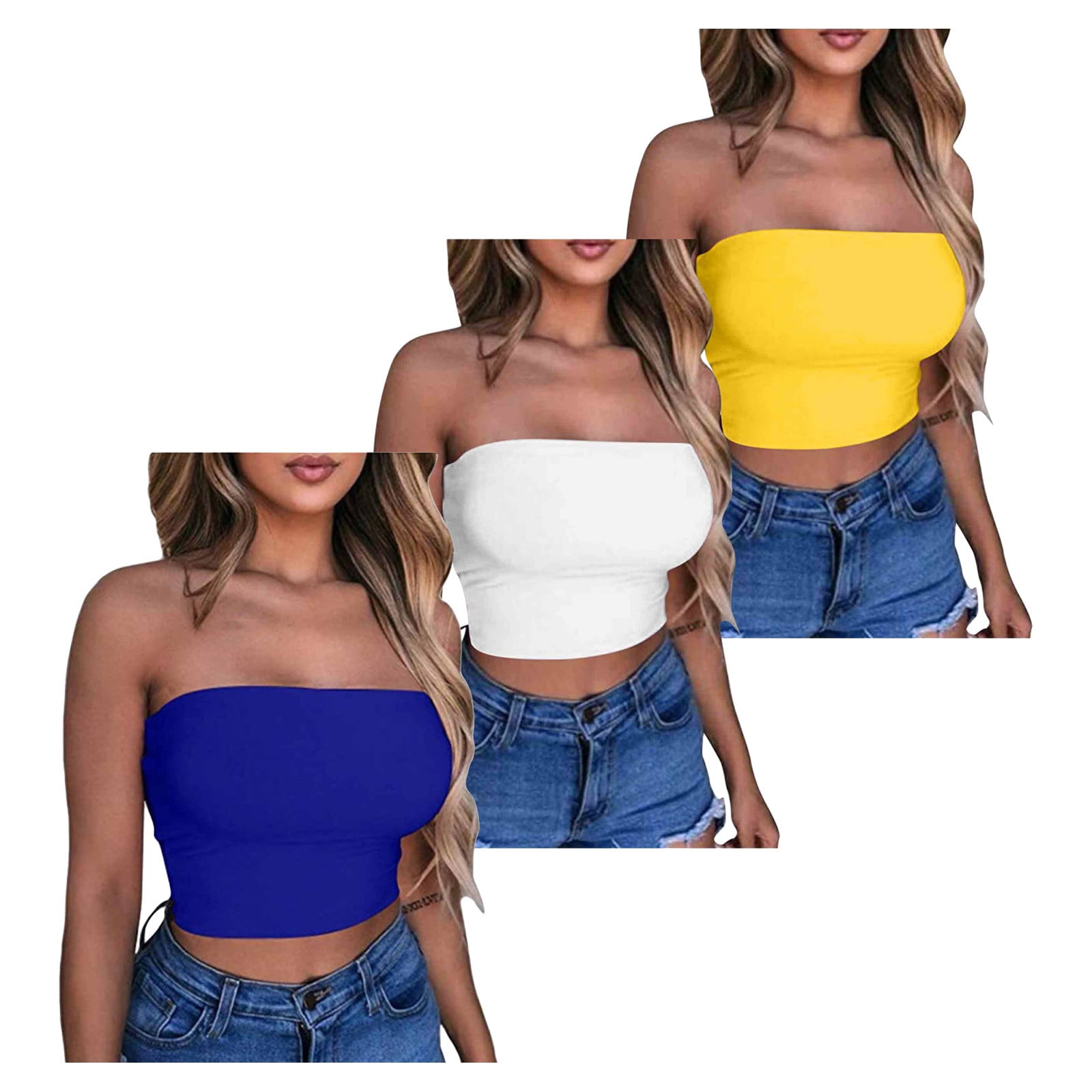 トップス tope tubetop Women's 2 Pack Tube Tops Basic Layered Tube Top Bustier off