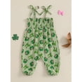 thumbnail image 3 of Baby Toddler Girls Jumpsuit, 6 12 18 24 Months Sleeveless Tie-up Pleated Clover Bow Print Casual Romper Clothes, 3 of 9