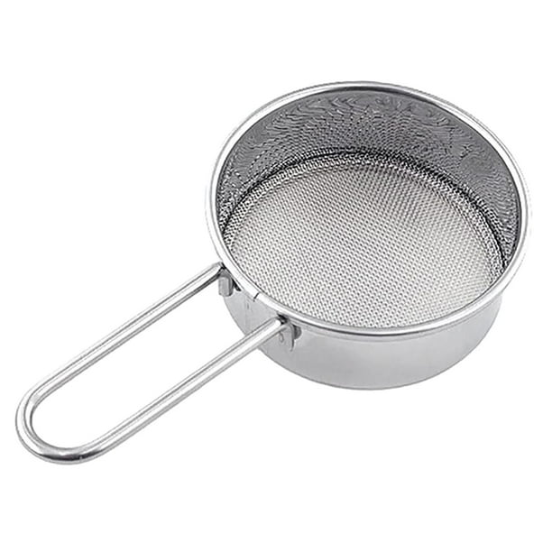 Mini colador de harina de acero inoxidable con mango largo, colador de harina, escurridor para té, hornear, azúcar en polvo