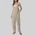 thumbnail image 5 of Womens' Jumpsuit with Tummy Control Fashion Fashion and Casual Cold Shoulder Jumpsuit Solid Suspender Jumpsuits Wide Pocket Leg Pant Gift for Women Up to 65% off, 5 of 9