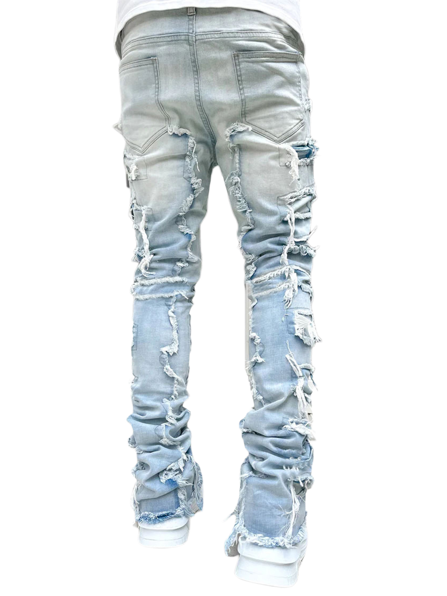 Mens Black Stacked Jeans Slim Fit Skinny Ripped Jeans Destroyed ...