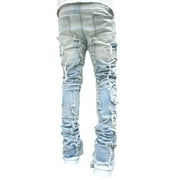Mens Regular Fit Stacked Jeans Patch Distressed Destroyed Straight Denim Pants Streetwear Clothes