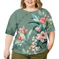 thumbnail image 2 of CLOOCL Women Blouse Large Flowers Printed Mid Sleeve Shirts Graphic T Shirts Oversized, 2 of 6