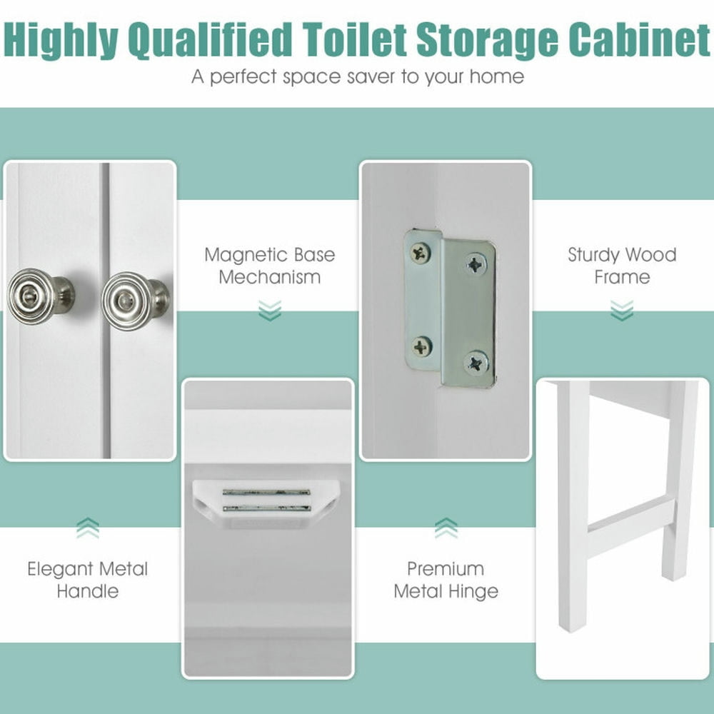 Finihen Toilet Storage Cabinet, Bathroom Cabinet Organizer, Over The Toilet Bathroom Storage Space Saver with Shelf, for Bathroom, White