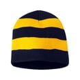 thumbnail image 3 of Knit Collegiate Rugby Striped Winter Scarf & Beanie Hat Set - Navy / Golden Yellow, 3 of 9