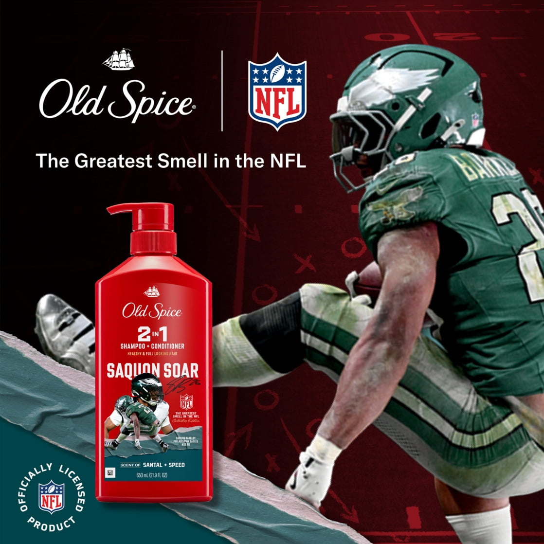 (4 pack) Old Spice Saquon Soar 2-in-1 Shampoo & Conditioner for Men, Old Spice x NFL, Healthy & Full Looking Hair, 21.9 fl oz