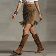 thumbnail image 5 of qelini Womens Western Skirt Mid-Length Skirt High Waist A-line Skirt Asymmetrical Hem Fringe Detail Cowgirl Skirt, 5 of 8