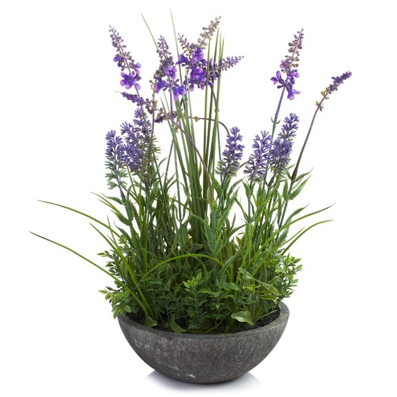 Enova Home Artificial Lavender Flower with Greenery in Pot for Home Decór - 14"H x 12"W