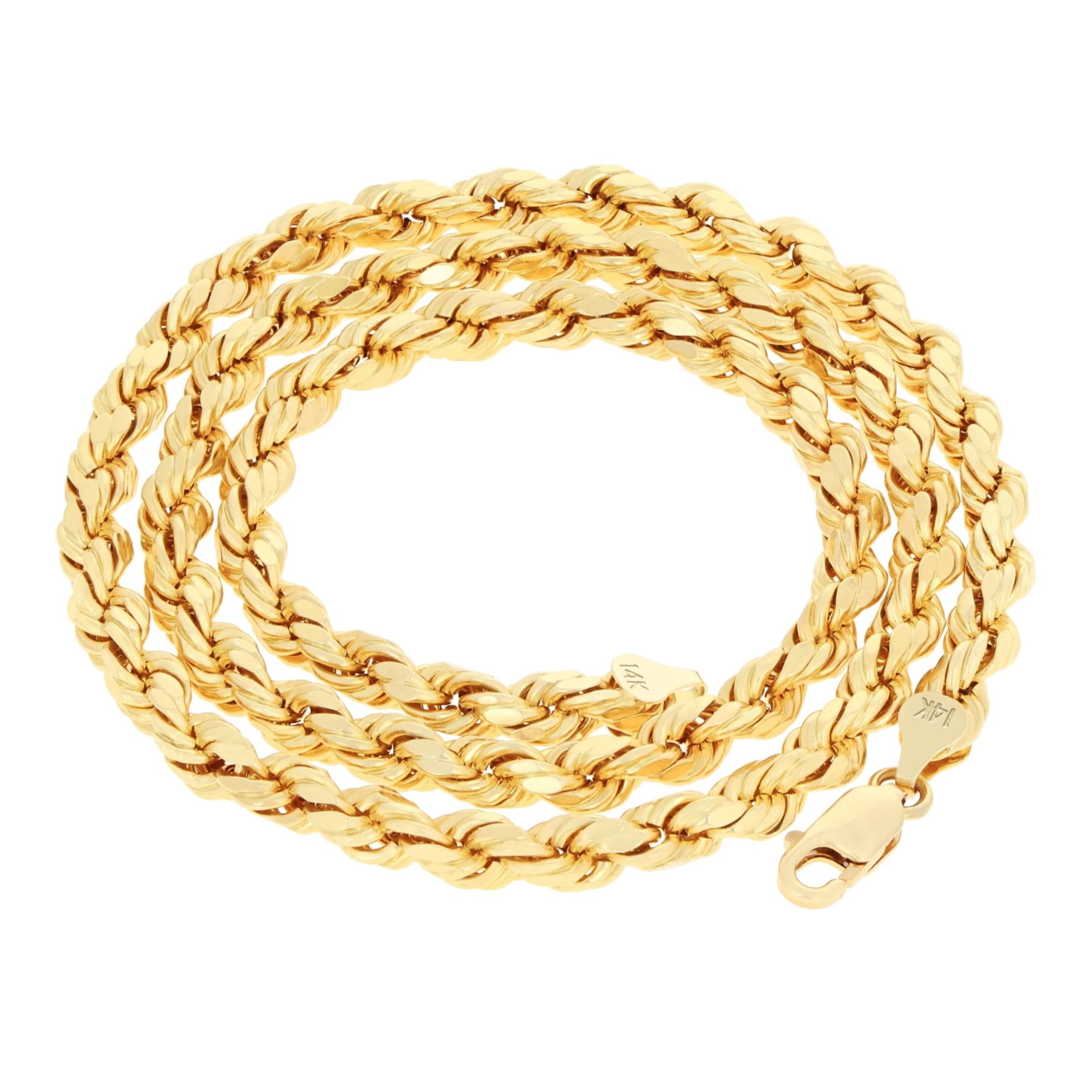 Nuragold 14k Yellow Gold 7mm Rope Chain Diamond Cut Bracelet (7.5"-9") Italian Jewelry for Men