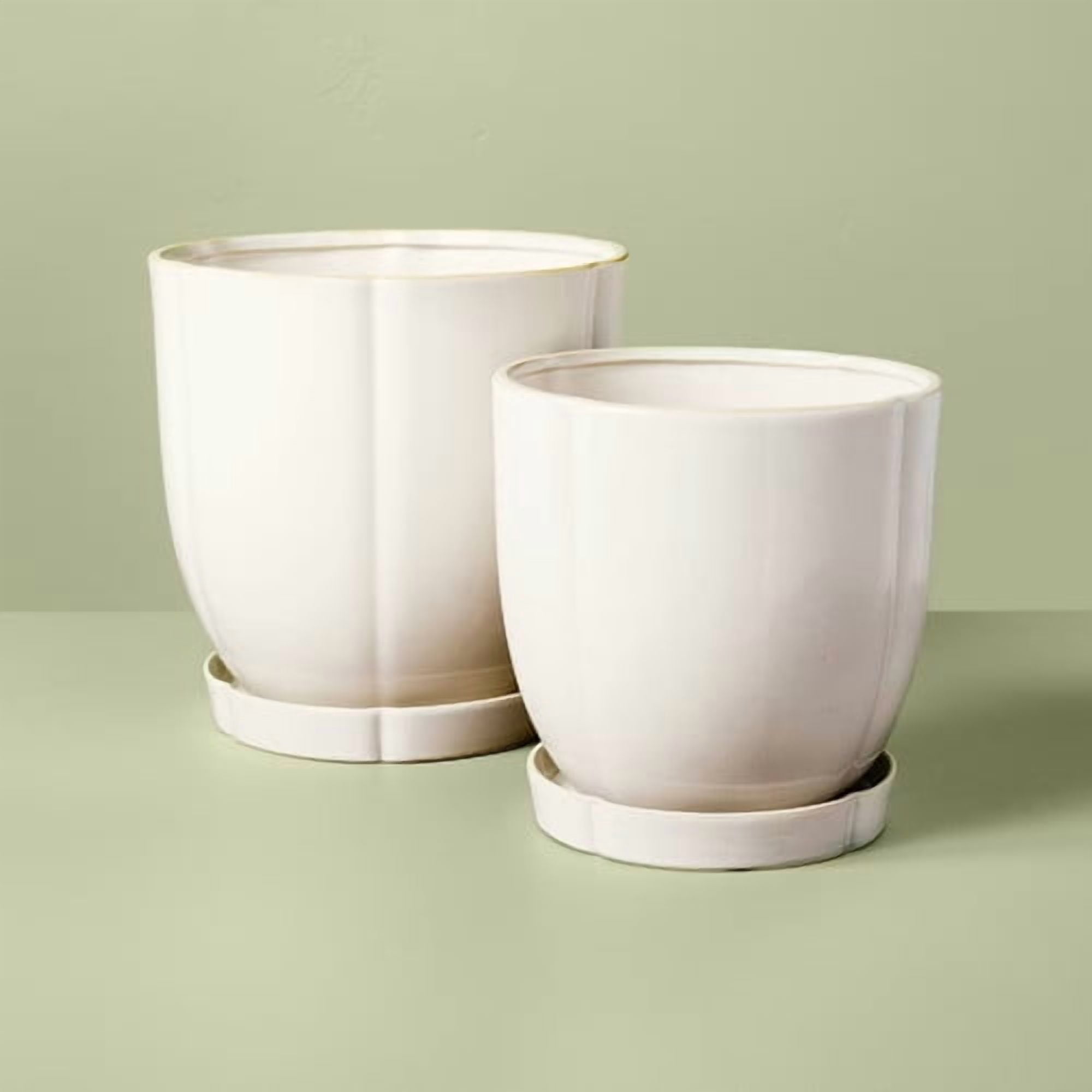 Stoneware Indoor/Outdoor Planter Pot with Saucer, Round Ceramic Design, 11.25 x 11.25 x 11 in, Cream