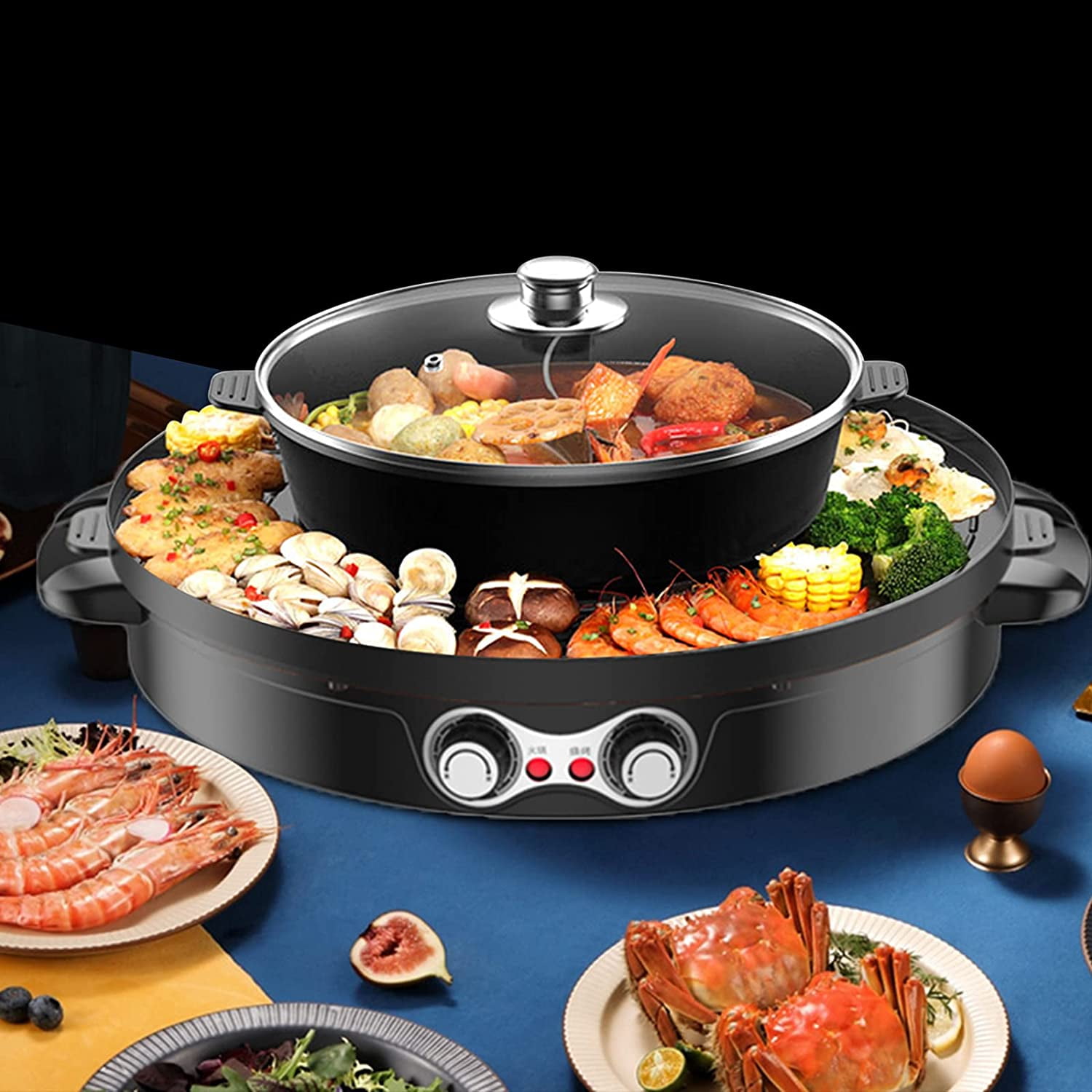 Circular Hotpot Grill Combo, 2in1 Electric Grill and Hot Pot, Portable Hot  Pot with Divider, Multifunctional Indoor Teppanyaki Grill/Korean BBQ/Shabu