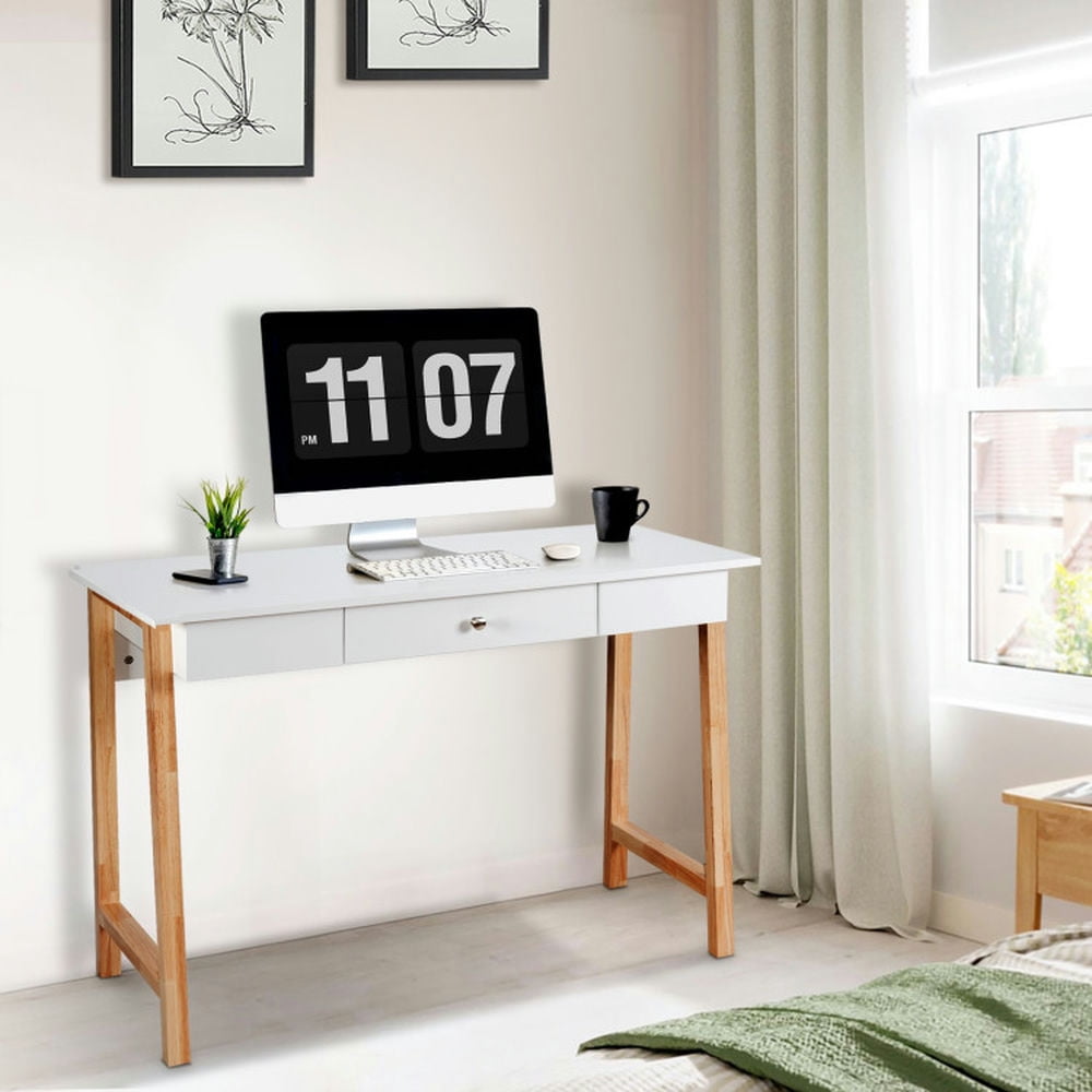 Demi Bonn Computer Desk Laptop PC Makeup Vanity Table, Small Home Office Desk Study Writing Table, Beige