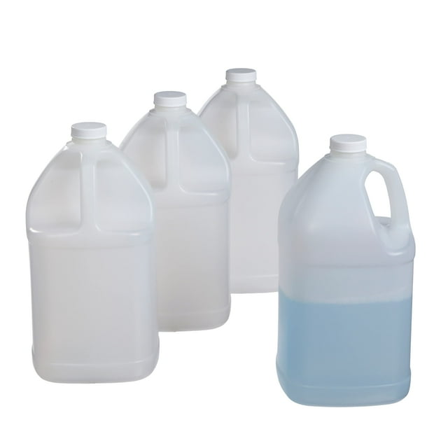 Hudson Exchange 1 Gallon Square Plastic Jug with Cap, HDPE, Natural, 4 Pack