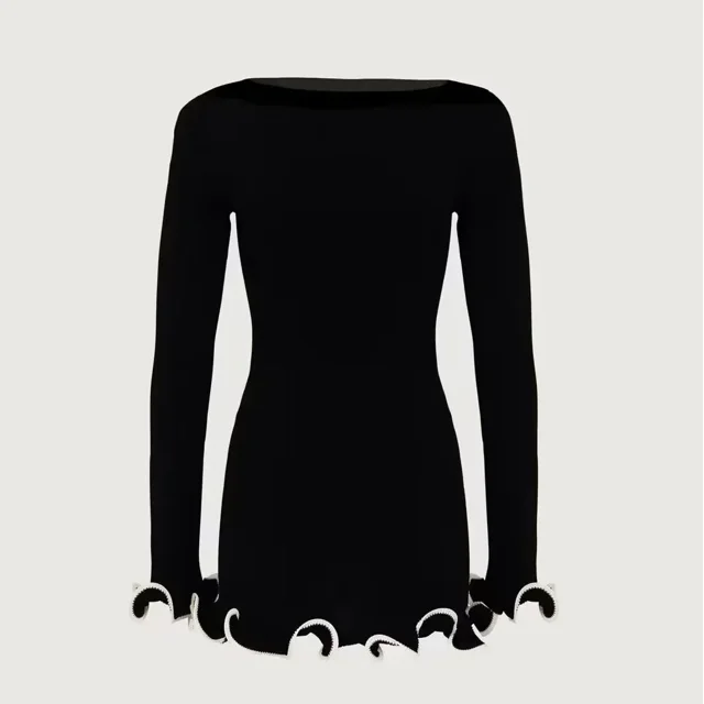 New Knitted Mini Dress Fungus Contrast Color Slim Sweater Dress Elegant Female Party
