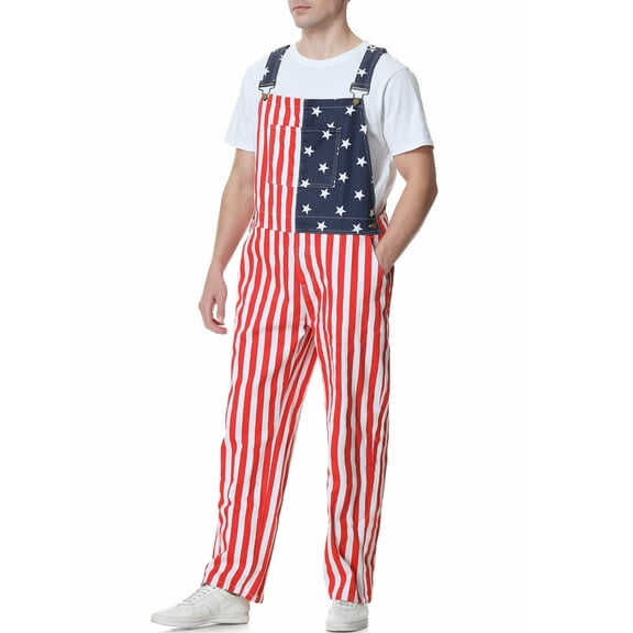 Mens American Flag Overalls USA Denim Bibs Coveralls 4th of July Jumpsuit