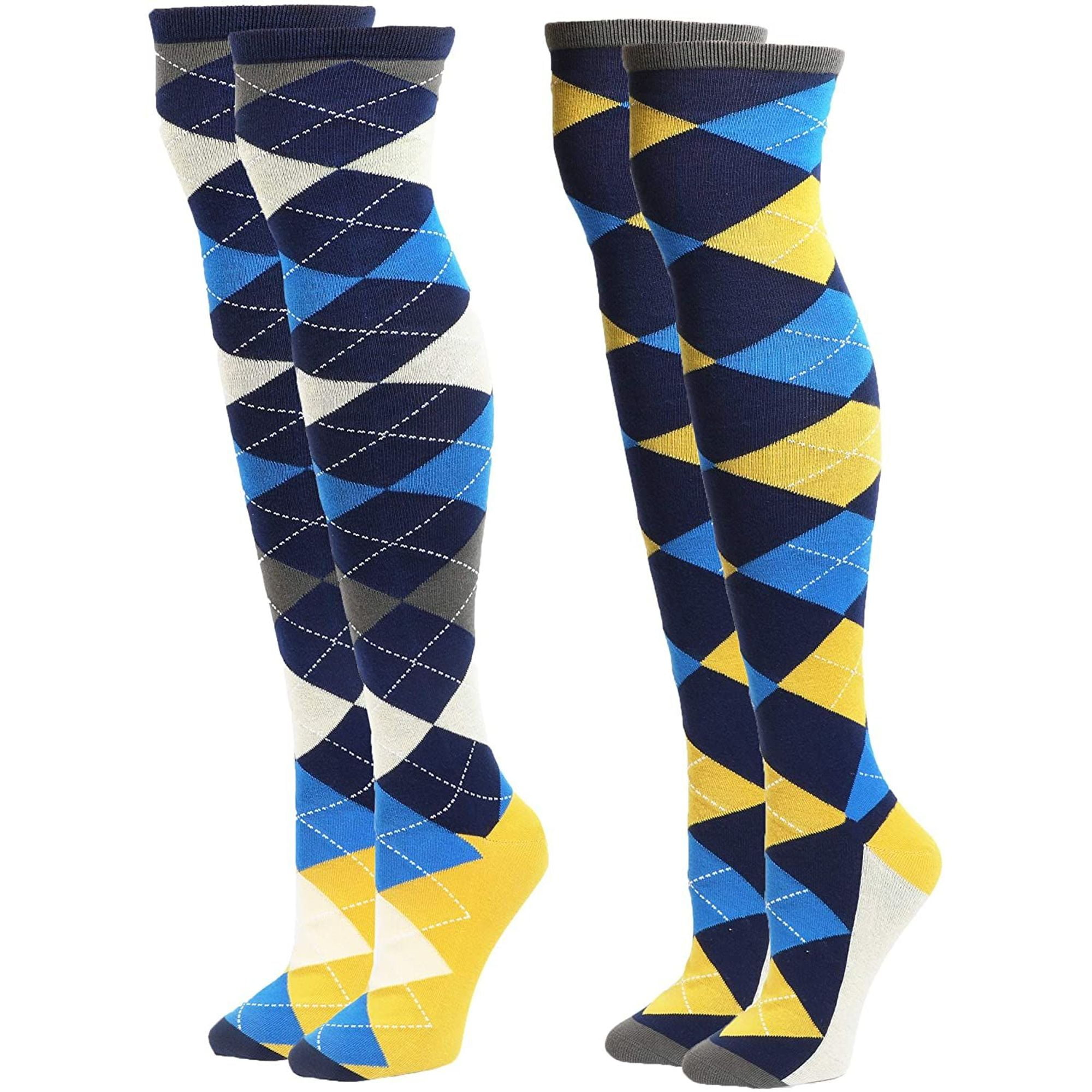 Zodaca 2Pair Knee High Golf Socks for Women Breathable, Argyle Blue