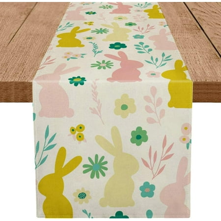 

Easter Bunny Rabbit Floral Table Runner - 13x72 Seasonal Spring Holiday Kitchen Dining Table Home Outdoor Indoor Decor